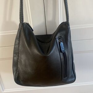 TIGNANELLO Black Pebbled Leather Shoulder Bag with 2 outside compartments